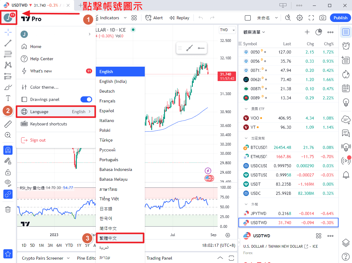 Tradingview 中文設定流程 1