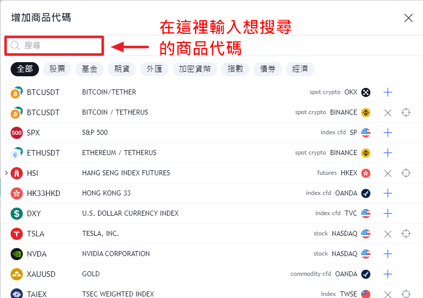 Tradingview 創建觀察清單 步驟 2